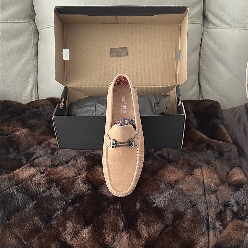 Stacy Adams Tan Slip-On Loafers with Polished Leather